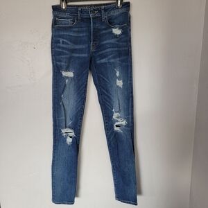 American Eagle Flex Women's 29x34 Slim Fit Jeans Distressed Dark Wash Denim